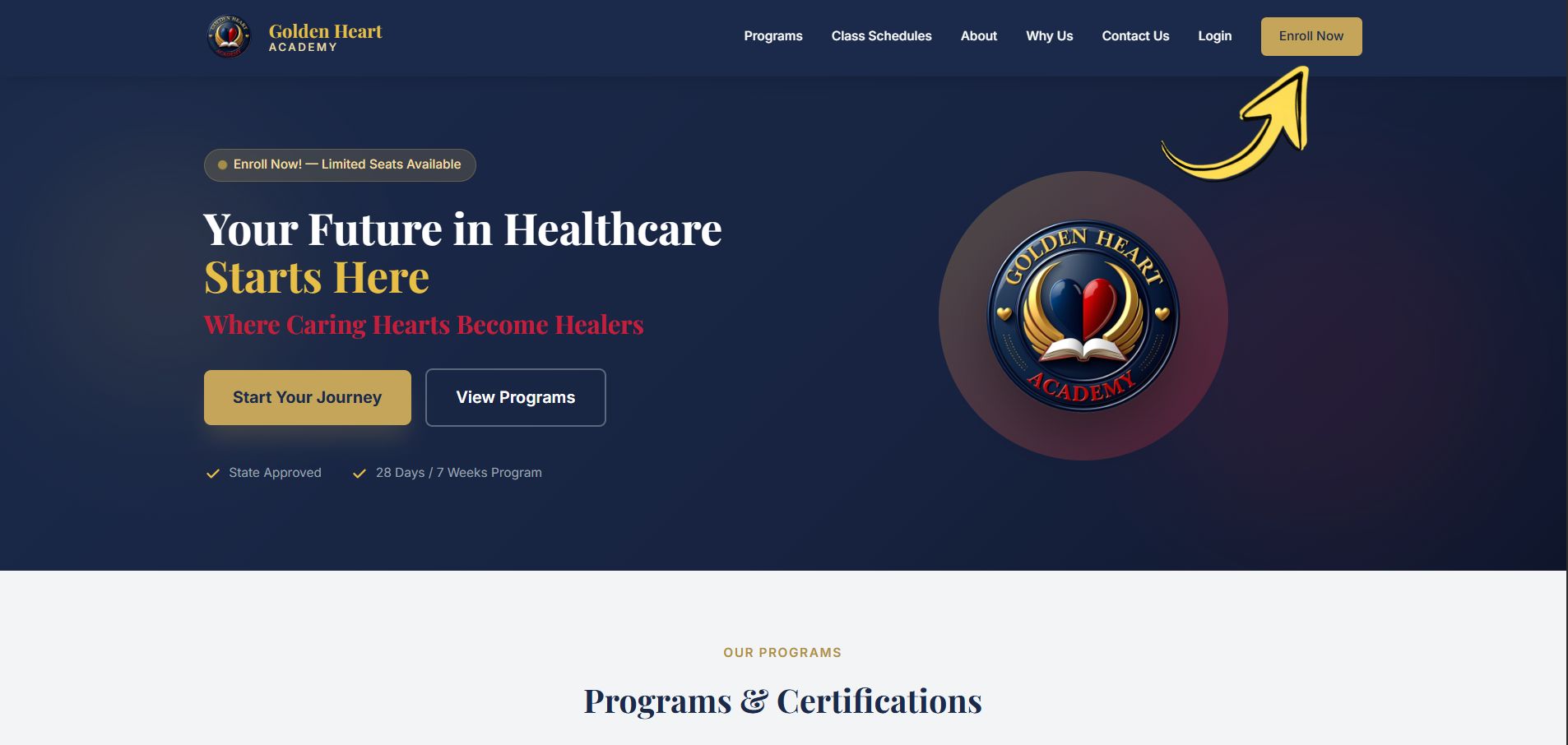 Enroll Now button and enrollment page
